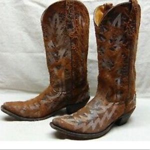 Johnny Ringo Legacy Collection Sarna Chocolate Rough Up Leather Snip Toe 8 Boots